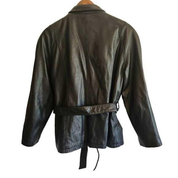 Wilson's Leather Jacket Womens Large Tie Front Full Zip Black - Picture 2 of 7